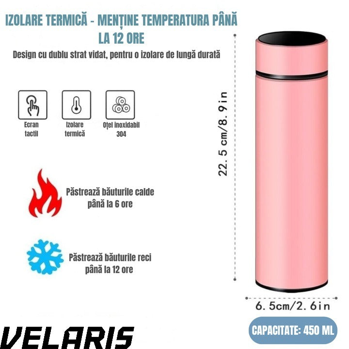 Cană Termos Smart cu Ecran LED, 500ml, Inox, Menține Băuturi 6 Ore