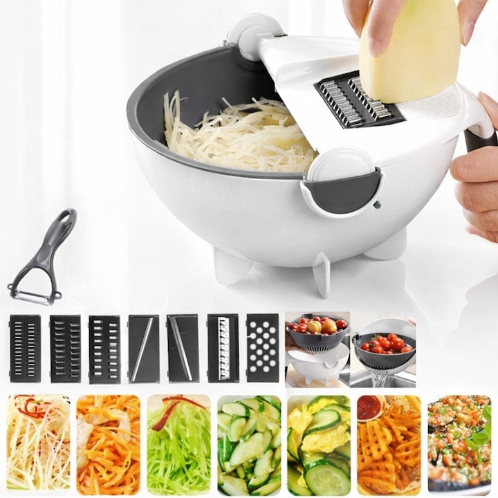 Răzătoare manuală Smart Vet cu bol de pre-spălare, lame inox, Alb/Verde