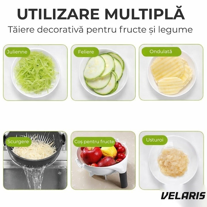 Răzătoare manuală Smart Vet cu bol de pre-spălare, lame inox, Alb/Verde