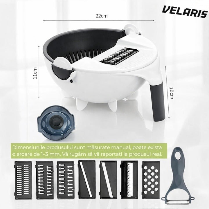 Răzătoare manuală Smart Vet cu bol de pre-spălare, lame inox, Alb/Verde