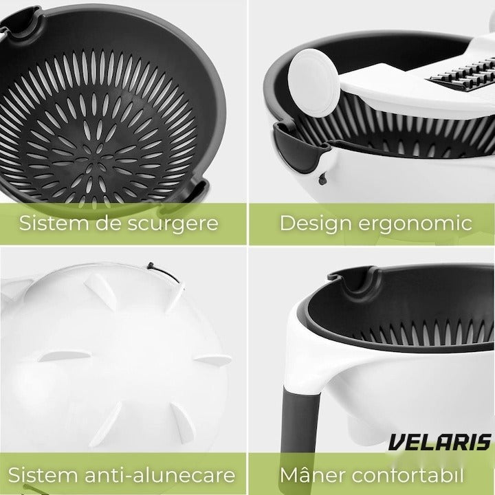 Răzătoare manuală Smart Vet cu bol de pre-spălare, lame inox, Alb/Verde