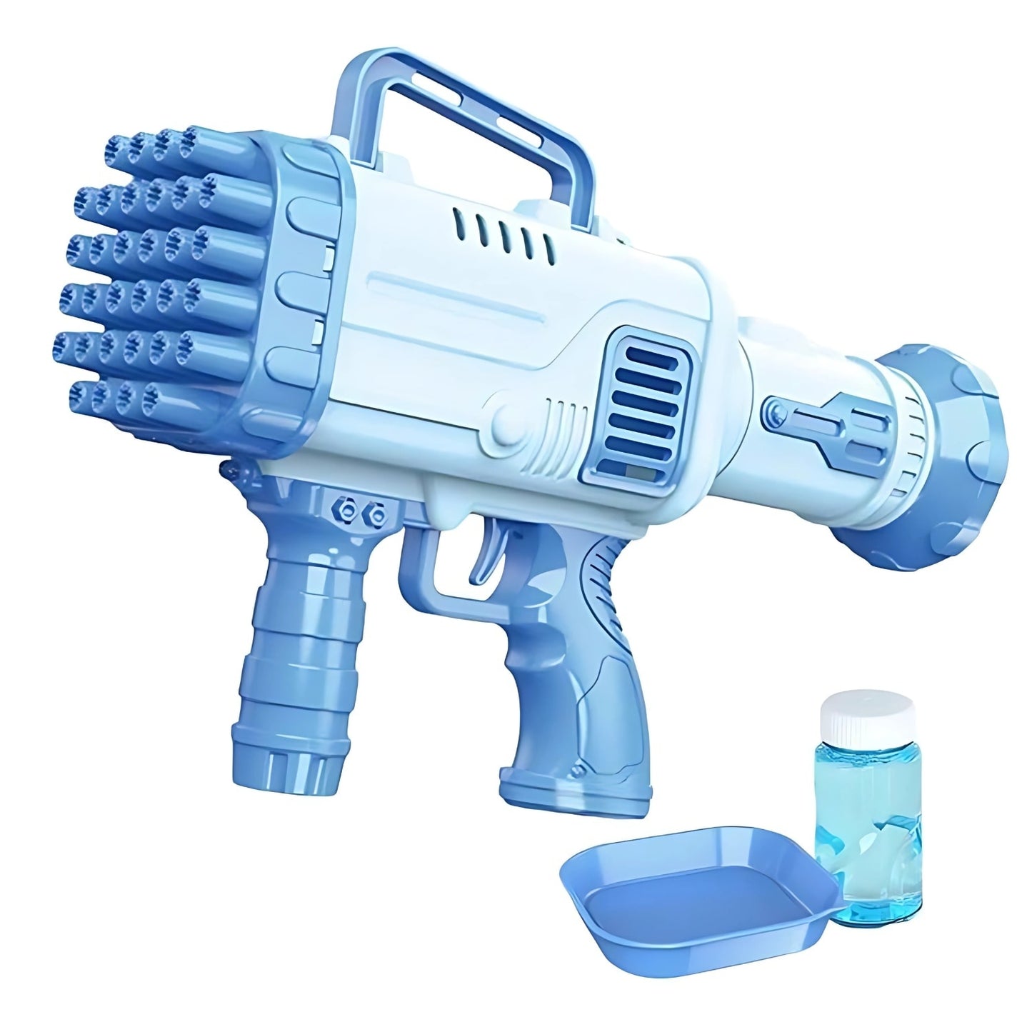 Pistol baloane de săpun cu LED, ventilator, 32 găuri, albastru