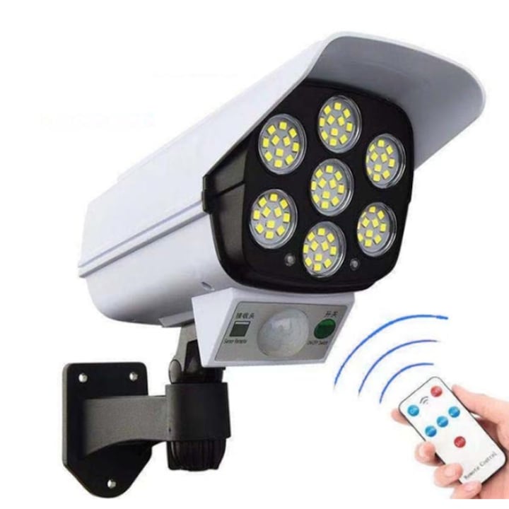 Lampă solară cu cameră falsă, senzor de mișcare, 77 LED-uri SMD, 3 moduri iluminare