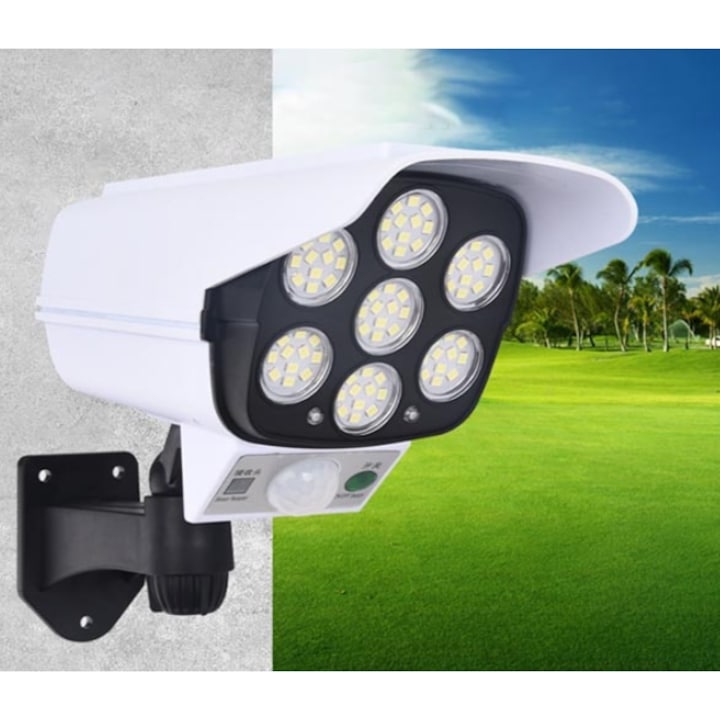Lampă solară cu cameră falsă, senzor de mișcare, 77 LED-uri SMD, 3 moduri iluminare