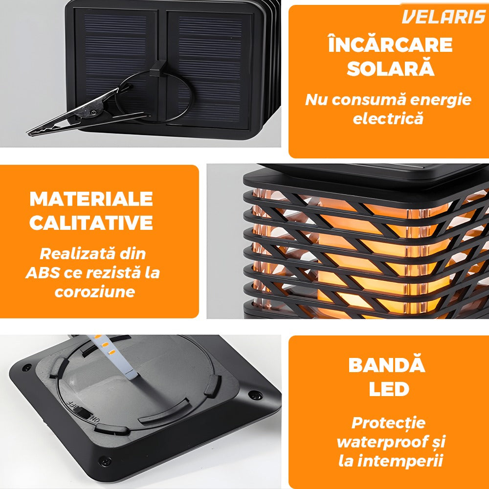 Lampa solara cu efect flacara, IP65, autonomie 8-12 ore