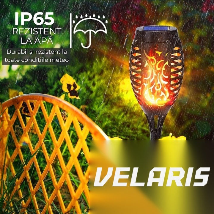 Torță solară LED cu 96 LED-uri, efect flacără, senzor lumină, rezistentă la intemperii, negru