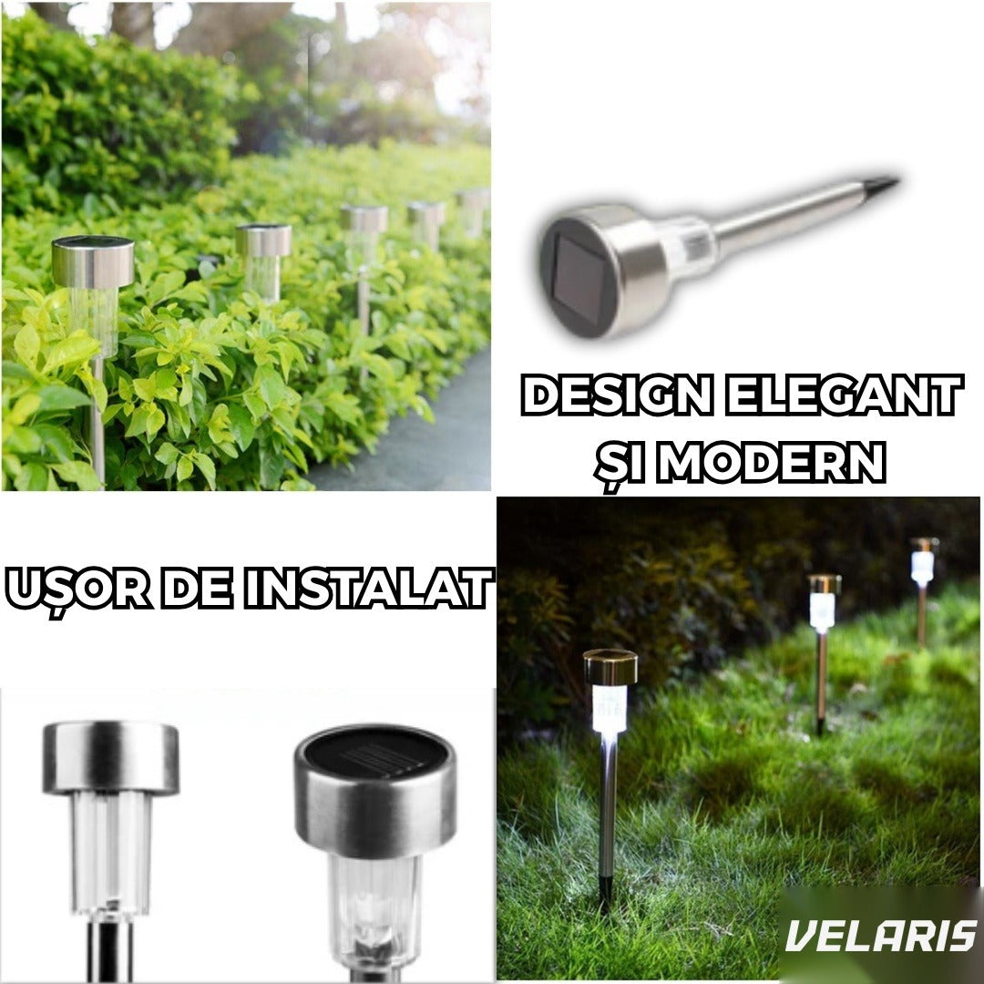 Țăruși solari decorativi din oțel inoxidabil pentru grădină, set 10 bucăți