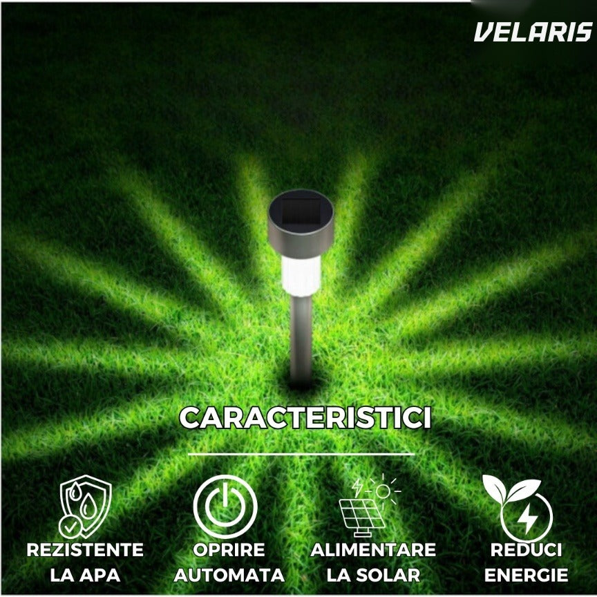 Țăruși solari decorativi din oțel inoxidabil pentru grădină, set 10 bucăți