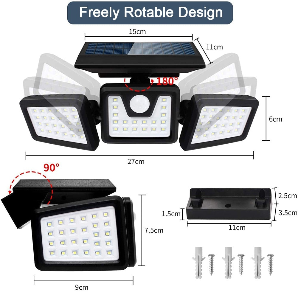 Lampa solară perete cu 74 LED, senzor solar, 3000mAh, IP65, 550 lumeni