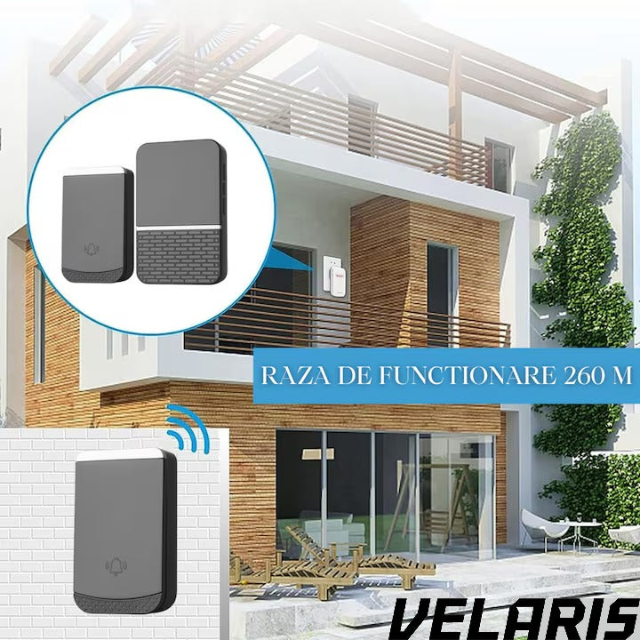 Sonerie fara fir, wireless, 260 m raza, 4 niveluri volum, rezistenta apa IP44, fixare dubla, negru