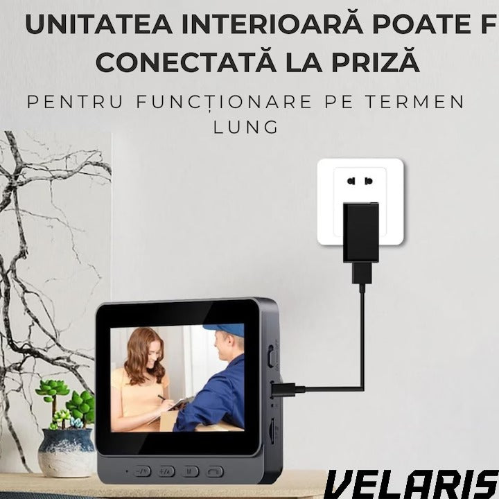 Sonerie video wireless cu camera si monitor IPS 4, 3 inch interfon bidirectional fara WiFi, vedere nocturna IR, stocare pe card SD, instalare rapida