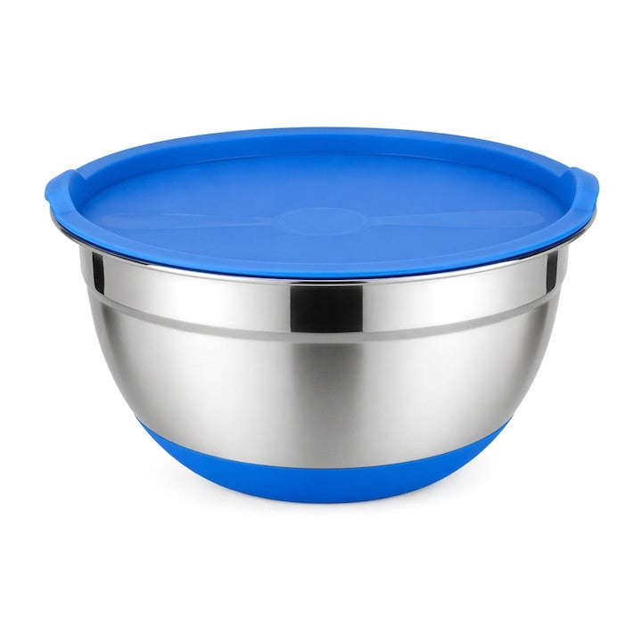 Bol inox cu capac și bază antiderapantă 22 cm, albastru
