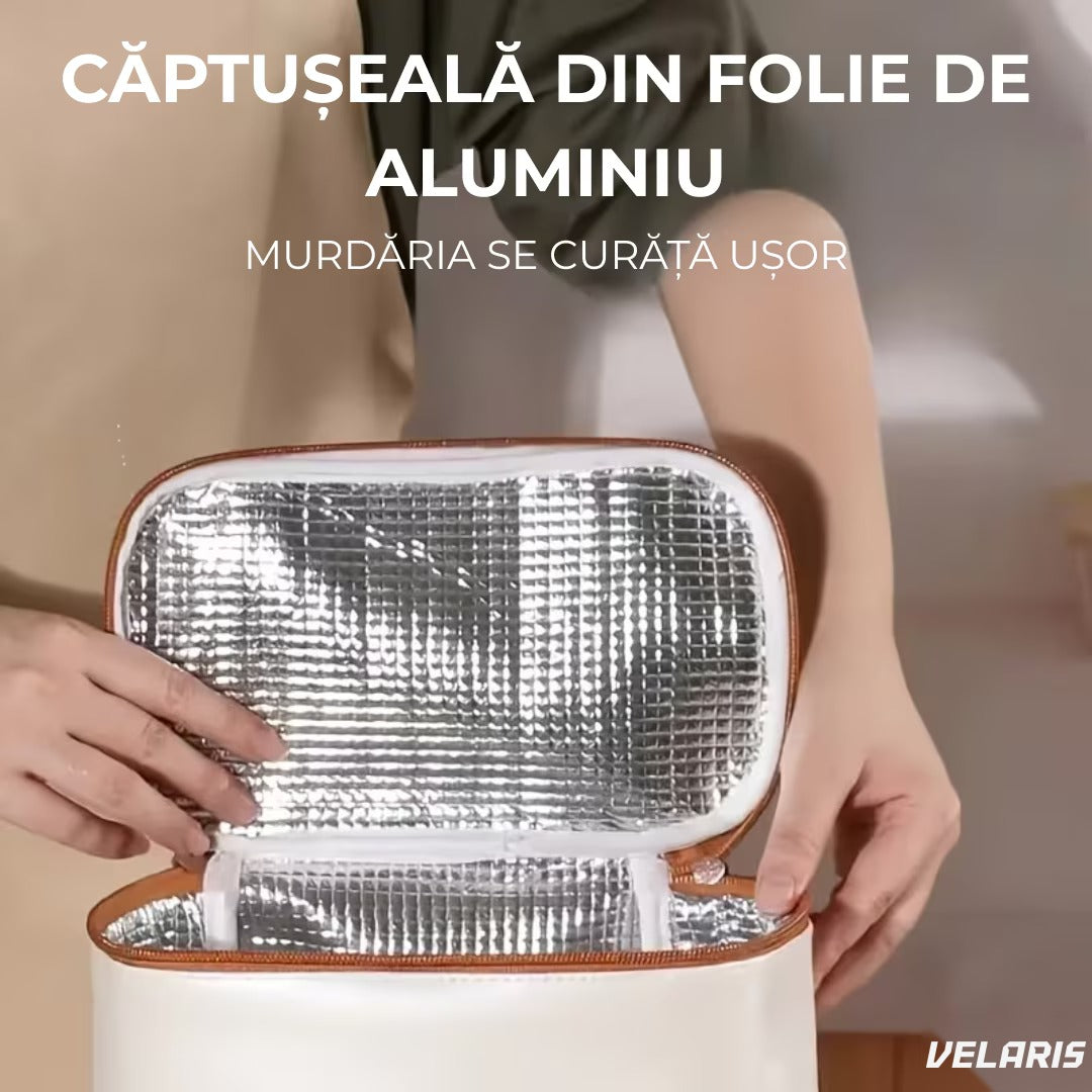 Set cutii termoizolante oțel inoxidabil 4 piese cu geantă, 450ml și 600ml, linguri și furculițe incluse