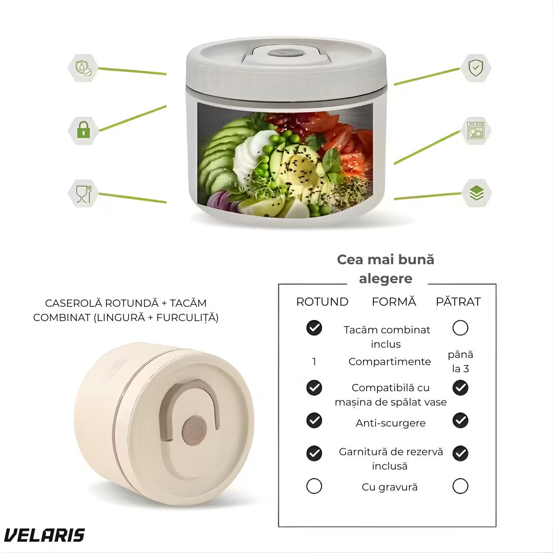 Set cutii termoizolante oțel inoxidabil 4 piese cu geantă, 450ml și 600ml, linguri și furculițe incluse