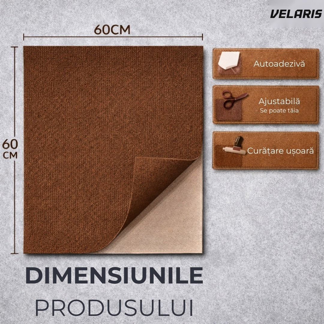 Covor scări autoadeziv 60x60 cm, gri, textura textilă, instalare rapidă