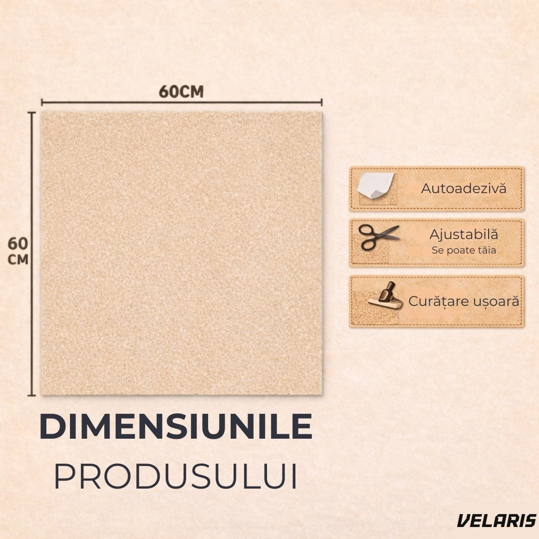 Covor scări autoadeziv 60x60 cm, gri, textura textilă, instalare rapidă