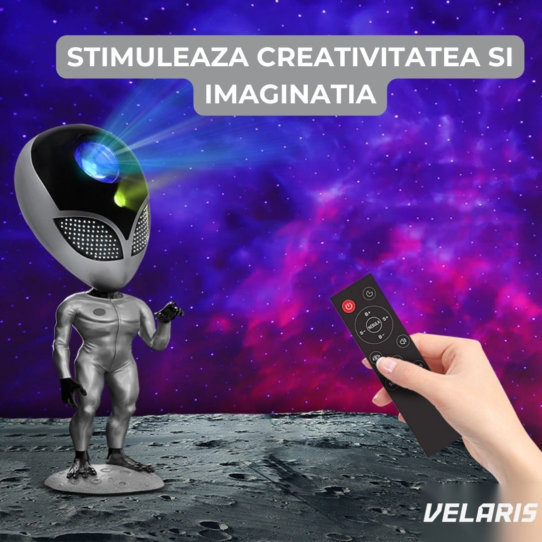 Proiector stele tip Alien, galaxie înstelată, LED cu telecomandă și dialog vocal, argintiu