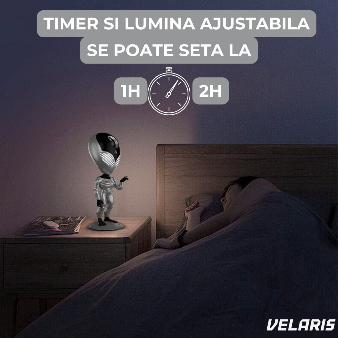 Proiector stele tip Alien, galaxie înstelată, LED cu telecomandă și dialog vocal, argintiu