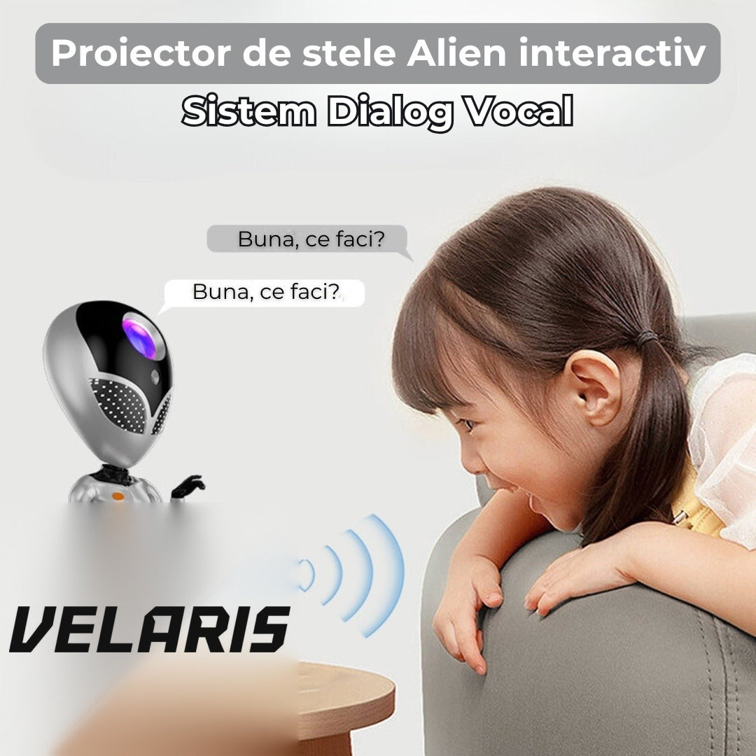 Proiector stele tip Alien, galaxie înstelată, LED cu telecomandă și dialog vocal, argintiu