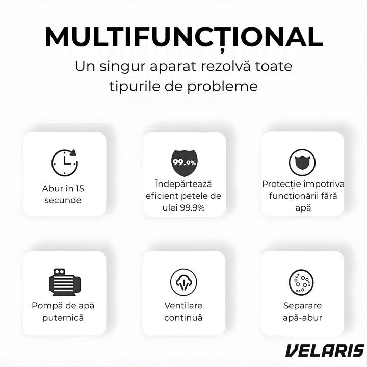 Aparat de curățat cu abur profesional, rezervor mare, 9 accesorii, jet puternic, alb