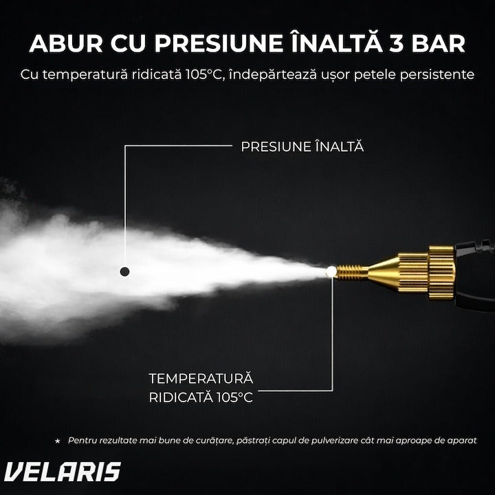 Aparat de curățat cu abur profesional, rezervor mare, 9 accesorii, jet puternic, alb