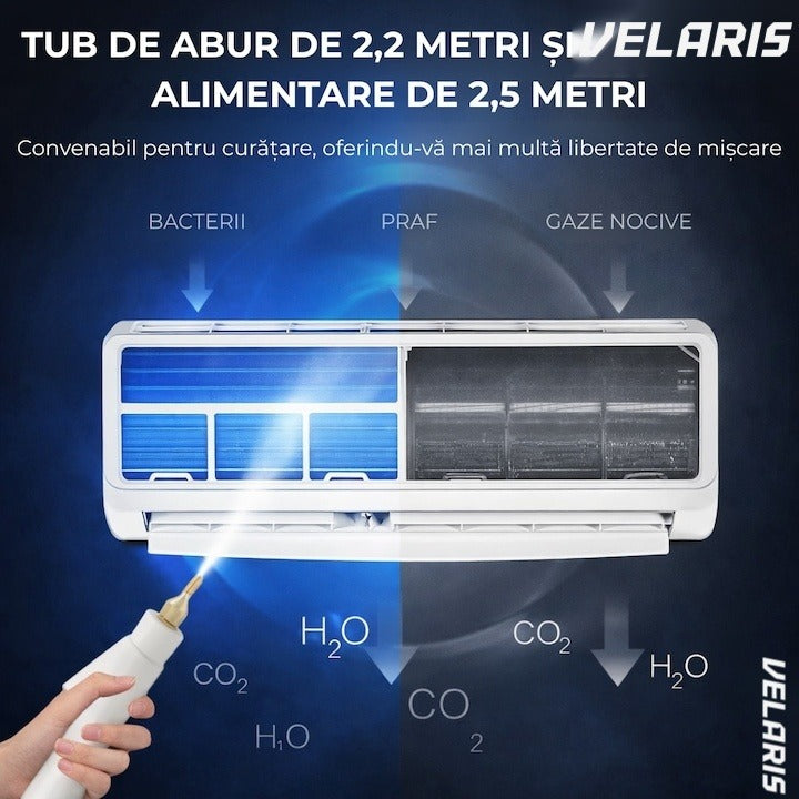 Aparat de curățat cu abur profesional, rezervor mare, 9 accesorii, jet puternic, alb