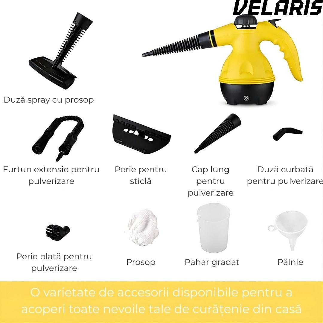 Aparat de curățat cu abur 8-în-1, galben-negru