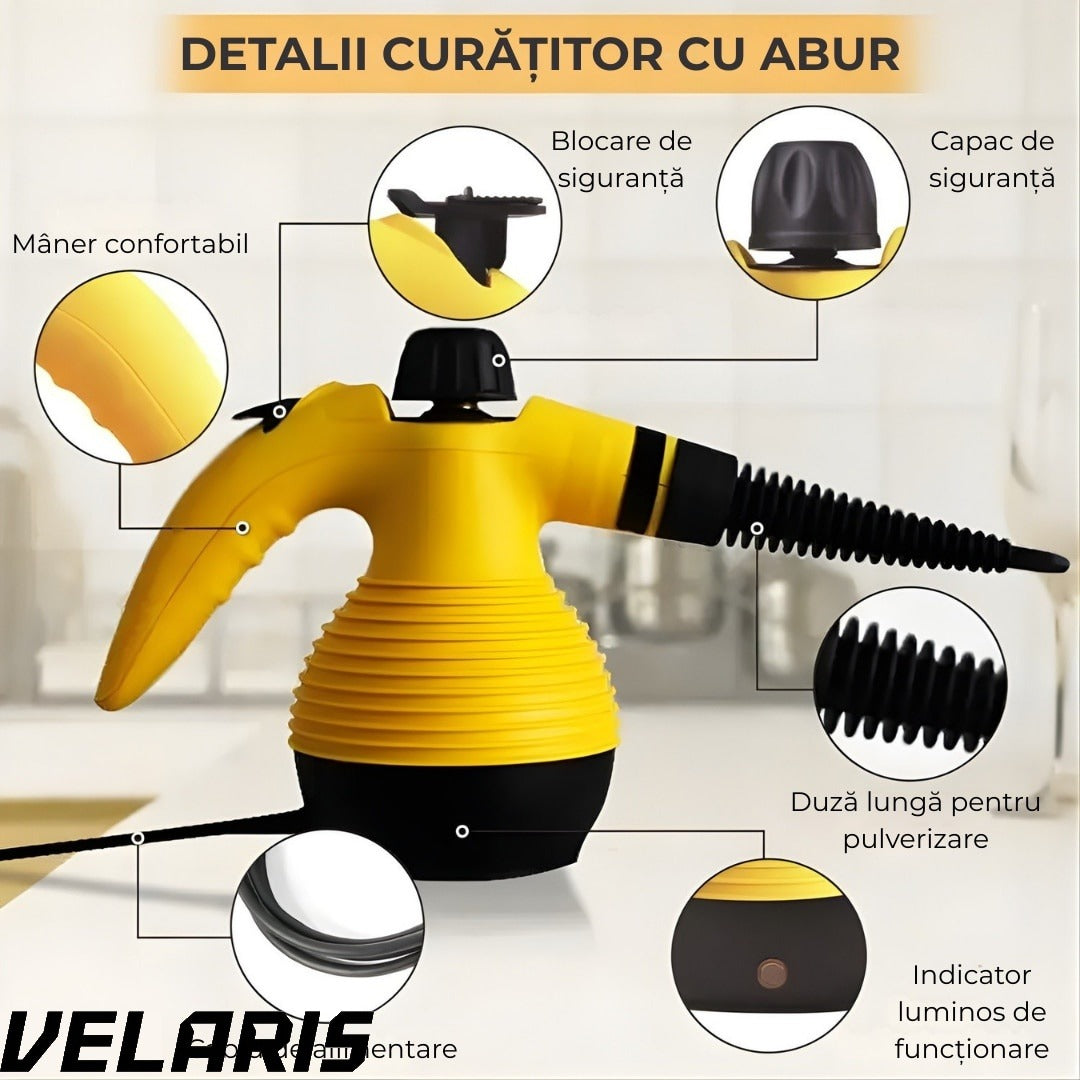 Aparat de curățat cu abur 8-în-1, galben-negru
