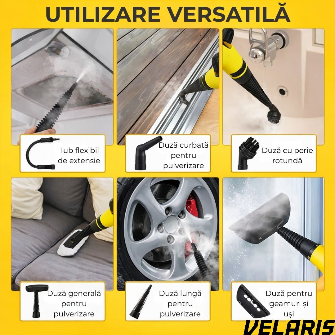 Aparat de curățat cu abur 8-în-1, galben-negru