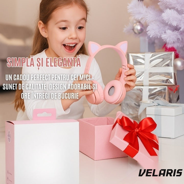 Căști wireless stereo P47, urechi de pisică, Bluetooth 5.0, radio FM, pliabile, roz