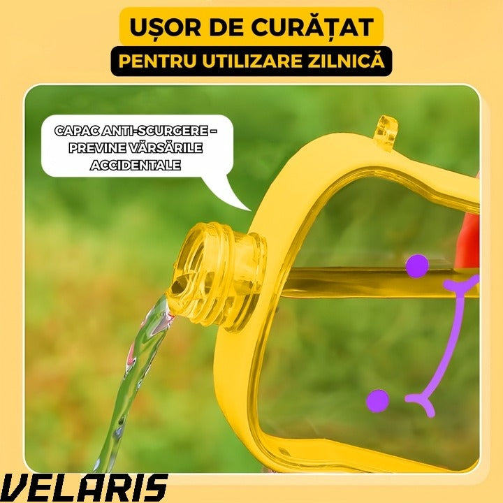 Sticla de Apa pentru Copii Forma Toast, 380 ml, Fara BPA, Anti-Scurgere, Capac Etans, Curea Reglabila de Transport, Usor de Curatat, Galben