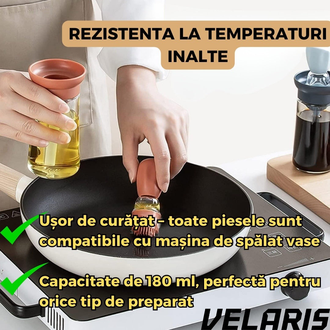 Sticla pentru ulei cu pensula din silicon, scala precisa, rezistenta la caldura, usor de curatat, ideala pentru gatit, copt si grill, Multicolor