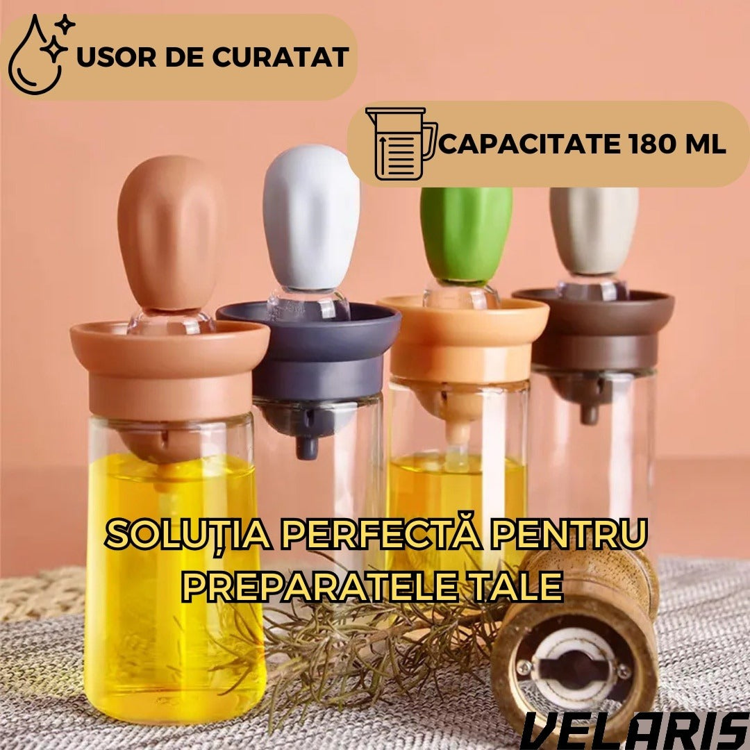 Sticla pentru ulei cu pensula din silicon, scala precisa, rezistenta la caldura, usor de curatat, ideala pentru gatit, copt si grill, Multicolor