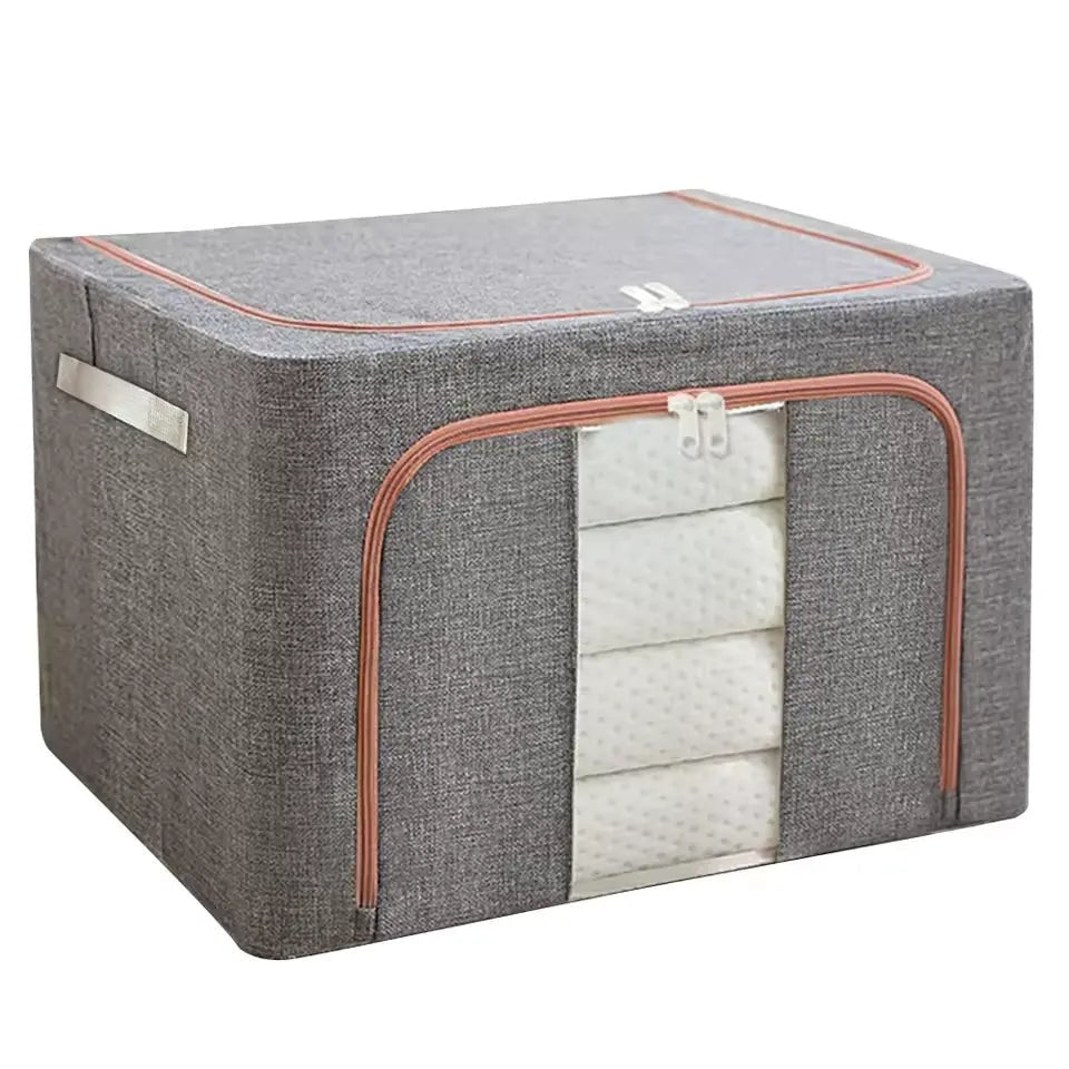 Cutie depozitare 66L textil pliabilă cu fermoar, geam transparent și cadru metal