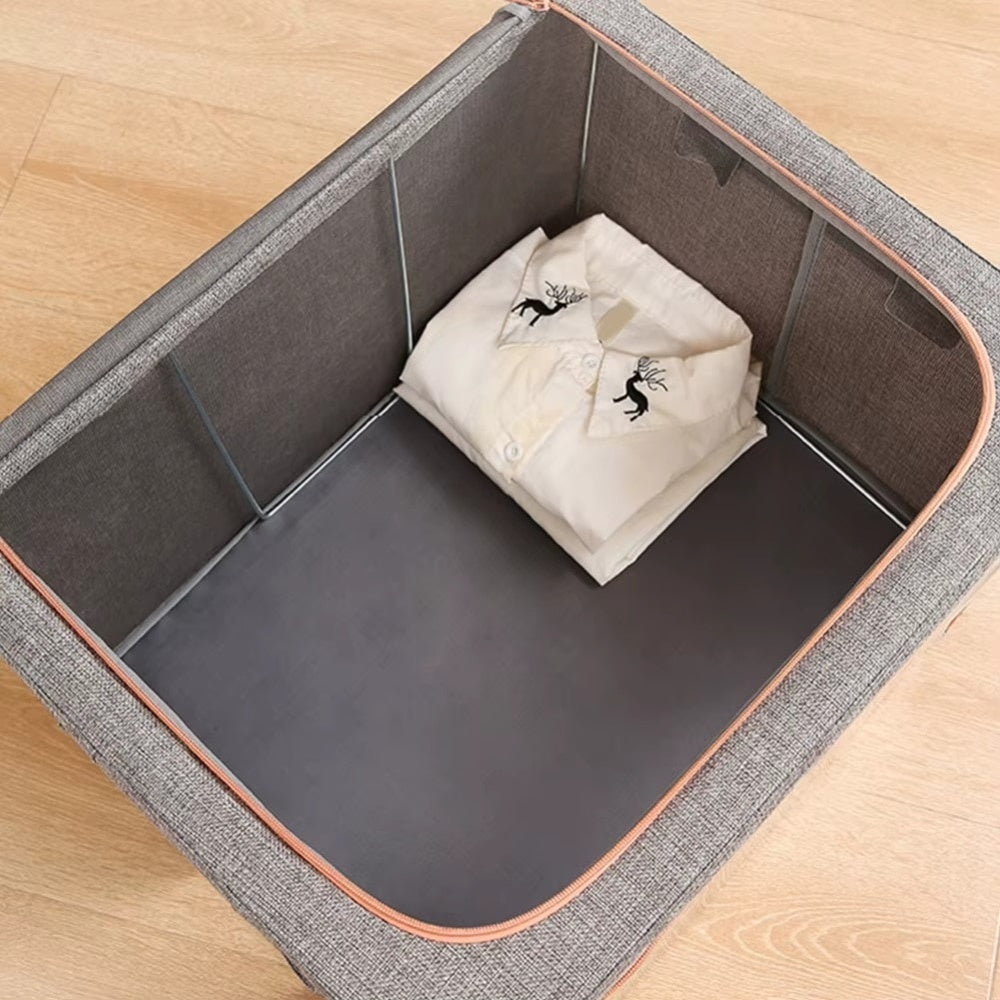 Cutie depozitare 66L textil pliabilă cu fermoar, geam transparent și cadru metal