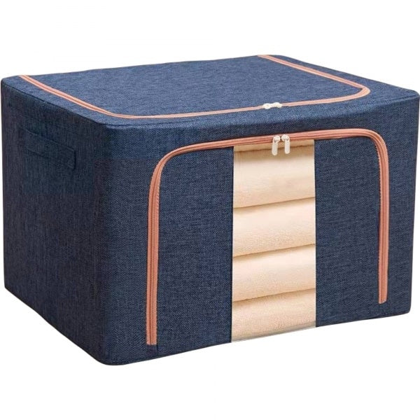 Cutie depozitare 66L textil pliabilă cu fermoar, geam transparent și cadru metal