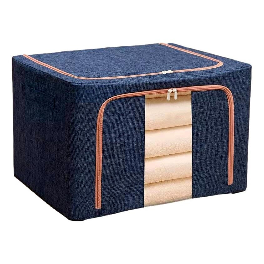 Cutie depozitare 66L textil pliabilă cu fermoar, geam transparent și cadru metal