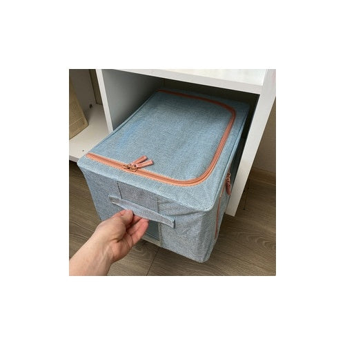Organizator depozitare 100 litri, cutie textilă pliabilă cu fermoar și cadru metal