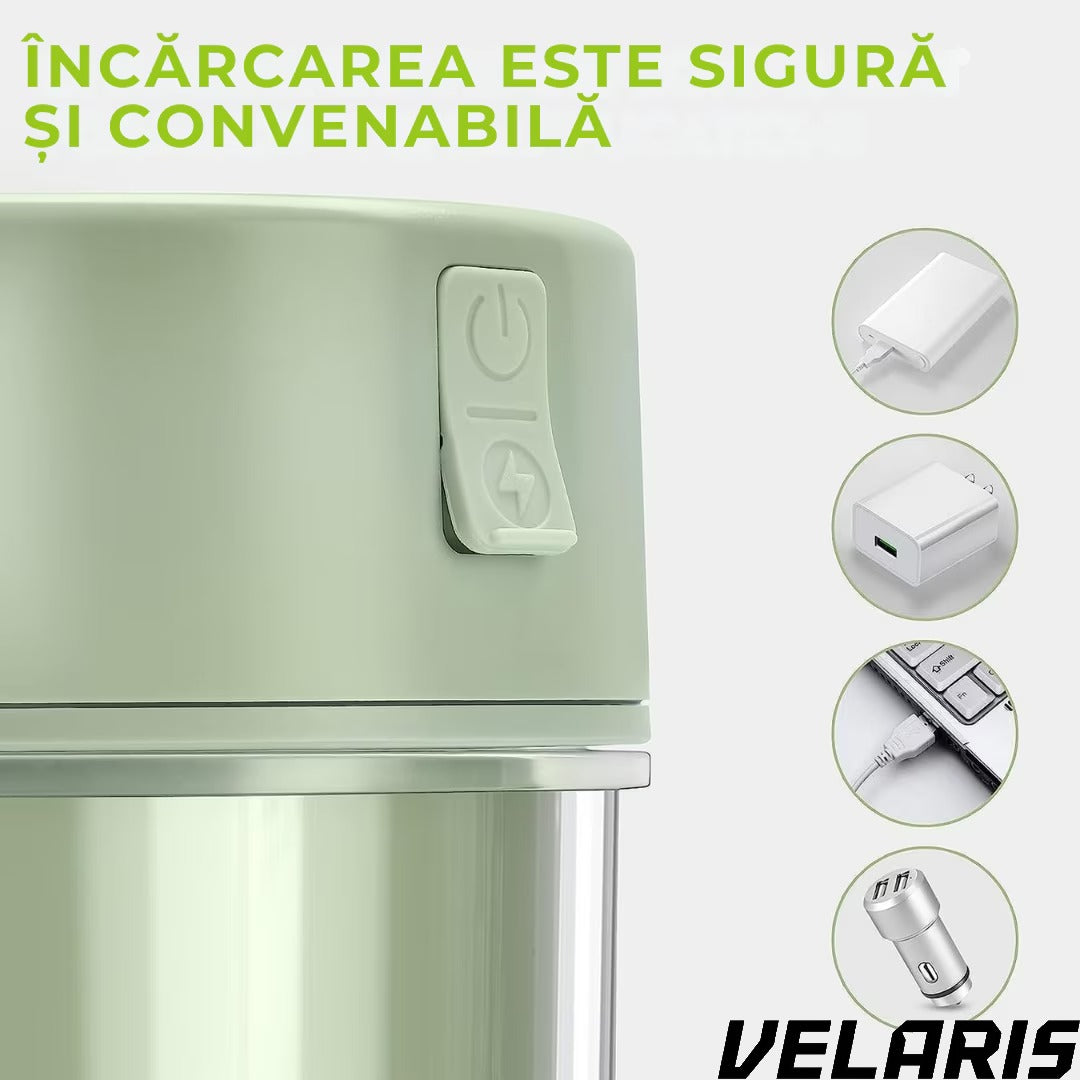 Storcator De Citrice Portabil din Plastic cu Acumulator, Blender Reincarcabil USB, 6 Lame din Otel Inoxidabil, BPA Free, Anti-scurgere, Capac cu Pai, Capacitate 420 ml, Smoothie-uri si Sucuri