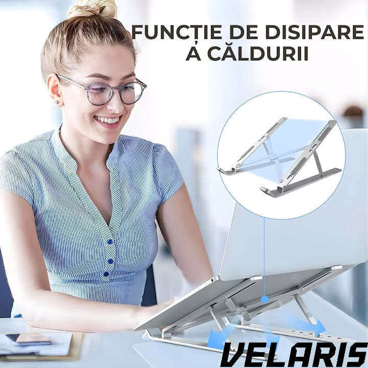 Suport laptop ergonomic din aluminiu,ajustabil 6 nivele, husa de protectie, disipare caldura, antialunecare, compatibil 10-15.6 inch, argintiu