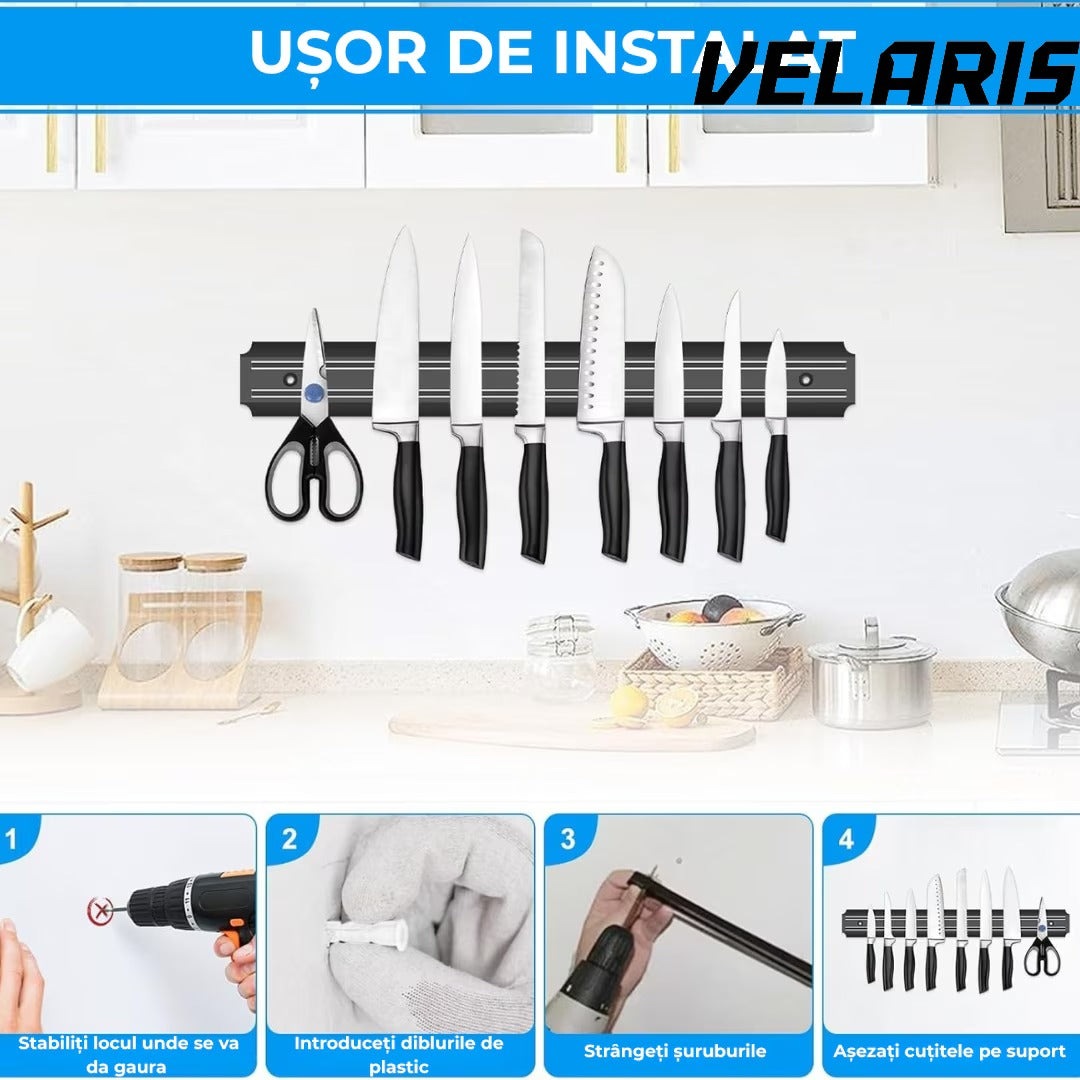 Suport magnetic pentru bucatarie, 50x5cm, argintiu, pentru cutite din inox si ustensile