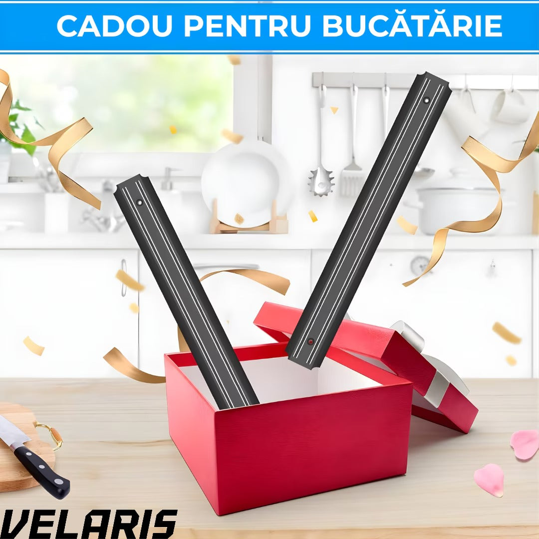 Suport Magnetic pentru Bucatarie, 38x5cm, Argintiu, Magnet Dublu Puternic, Montaj pe Perete