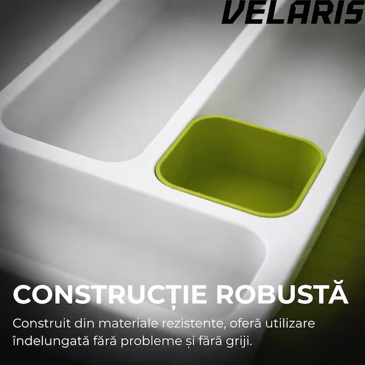 Suport modular extensibil pentru tacamuri, 29-48 cm, ABS, alb-verde, organizator sertare