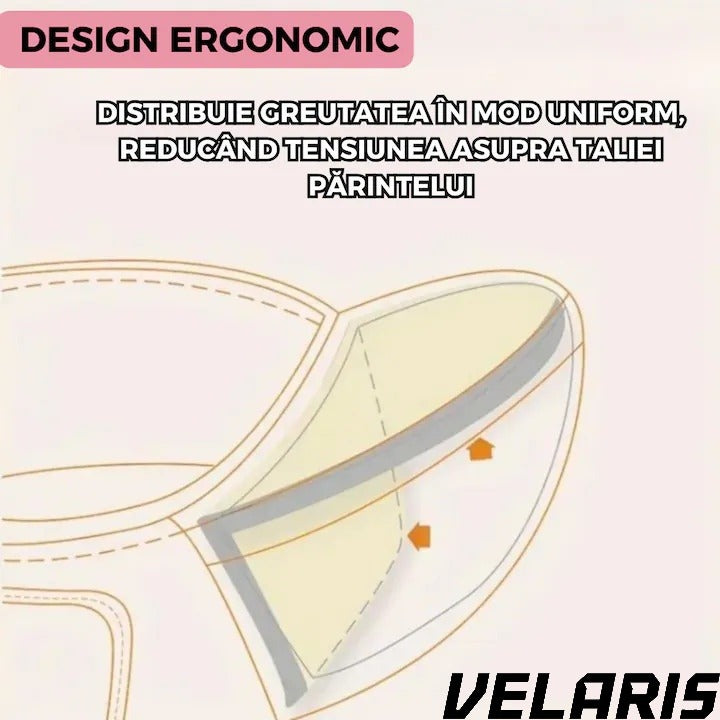 Suport port bebe tip marsupiu, cu centura pentru talie, material bumbac premium, burete ergonomic, confortabil, 43 x 22 cm, roz