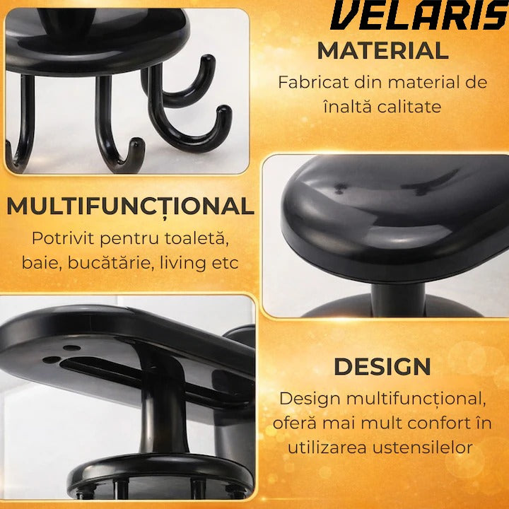 Suport Rotativ pentru Ustensile de Bucatarie, 360° Reglabil, Negru, 14.5 cm x 6.5 cm x 10.5 cm, Rezistent
