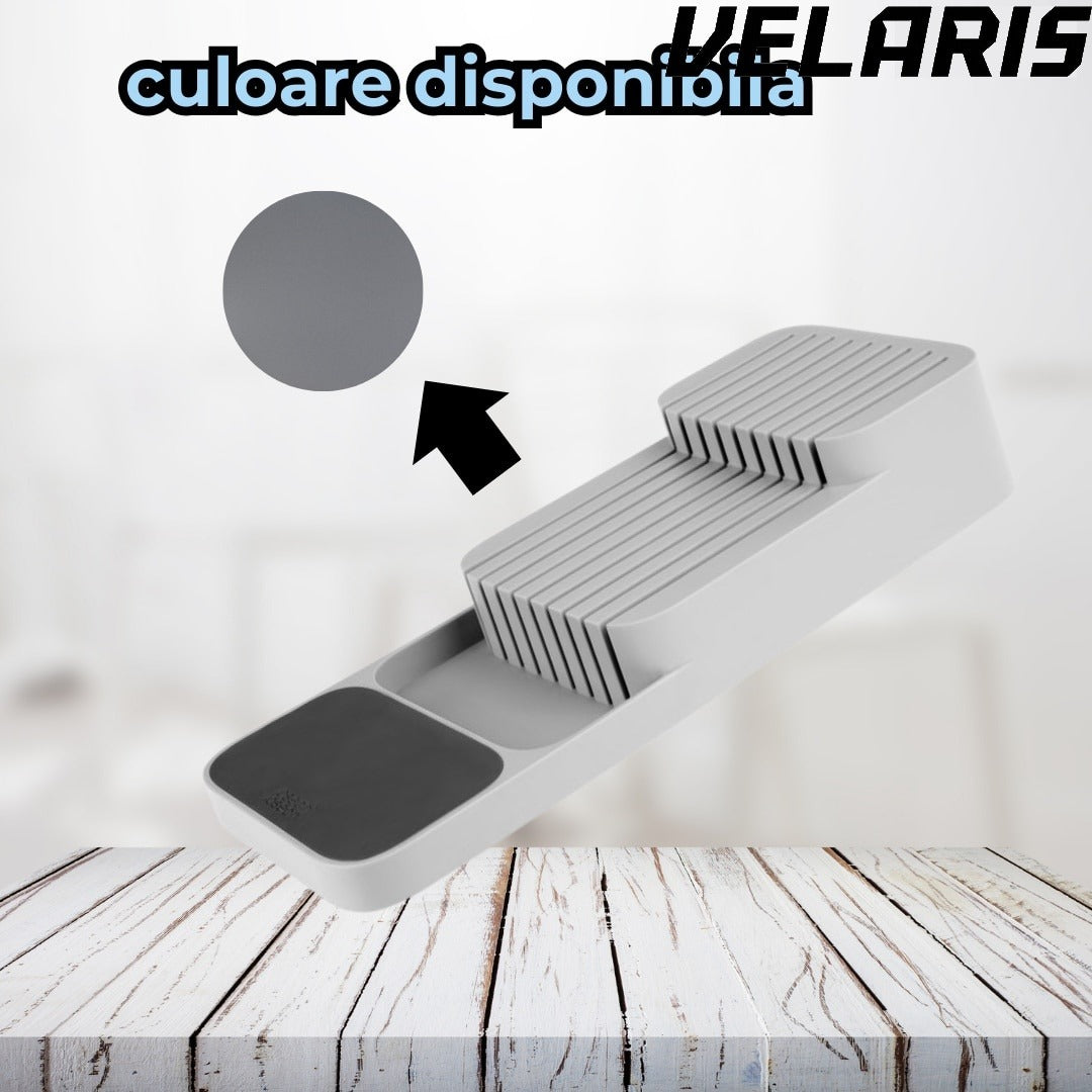 Suport sertar pentru cutite organizator compact depozitare sigura material durabil design ergonomic stabilitate sporita economie de spatiu