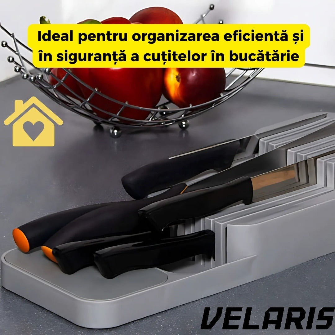 Suport sertar pentru cutite organizator compact depozitare sigura material durabil design ergonomic stabilitate sporita economie de spatiu
