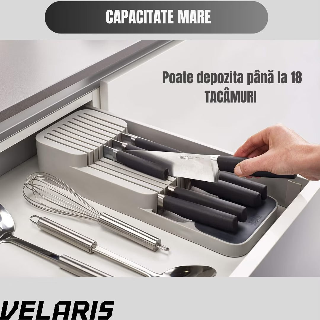 Suport sertar pentru cutite organizator compact depozitare sigura material durabil design ergonomic stabilitate sporita economie de spatiu, alb