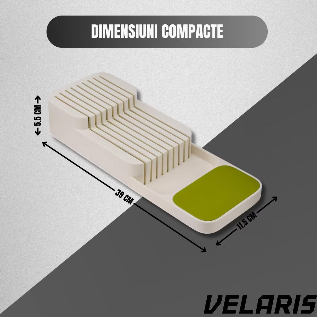 Suport sertar pentru cutite organizator compact depozitare sigura material durabil design ergonomic stabilitate sporita economie de spatiu, alb