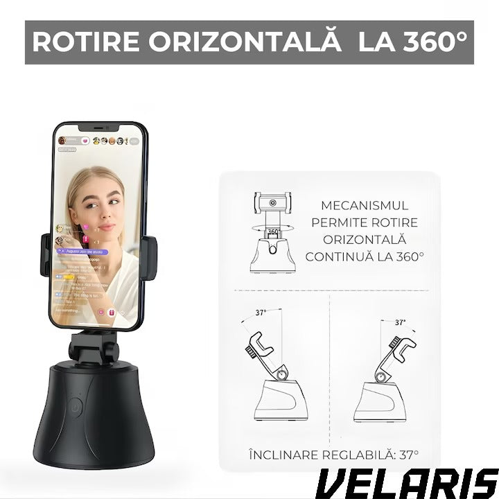 Suport telefon portabil cu trepied, rotativ 360°, reglabil, ideal pentru fotografii, YouTube, TikTok, Negru